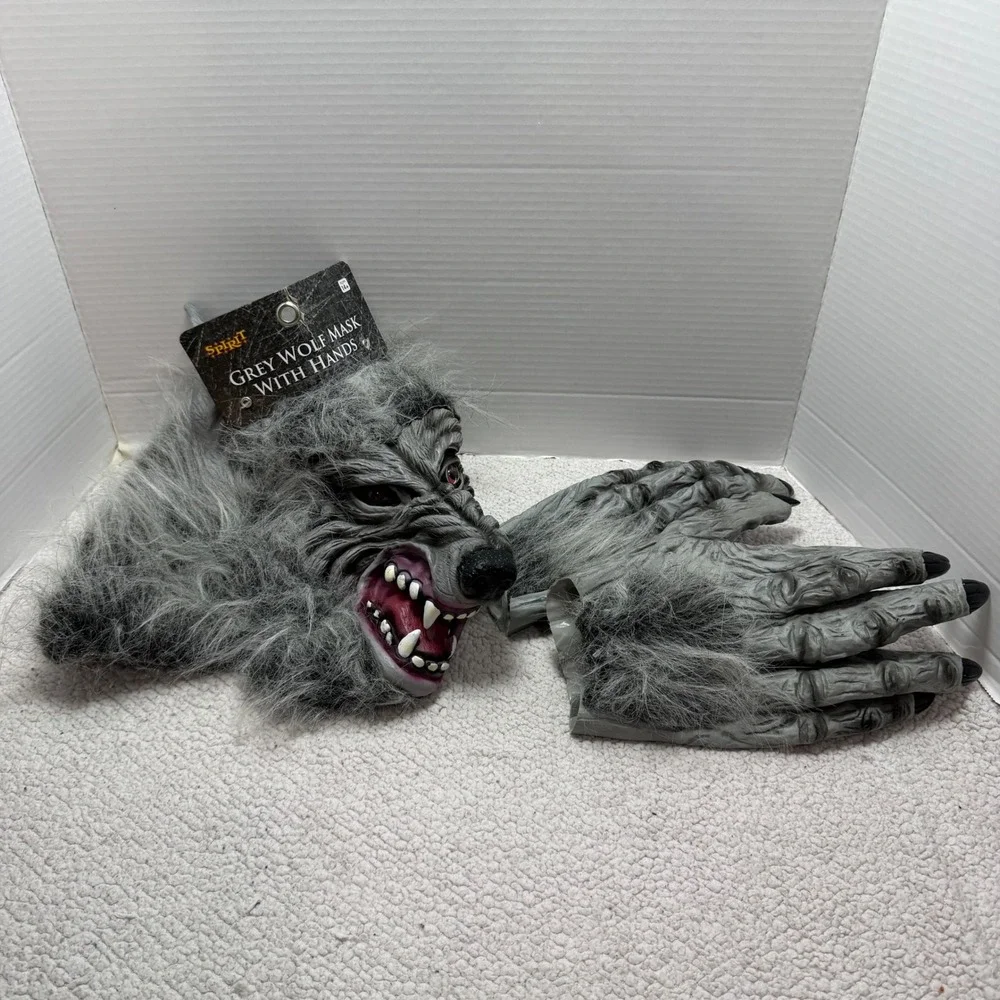 Spirit Halloween Grey Wolf Mask With Hands New w/Tag